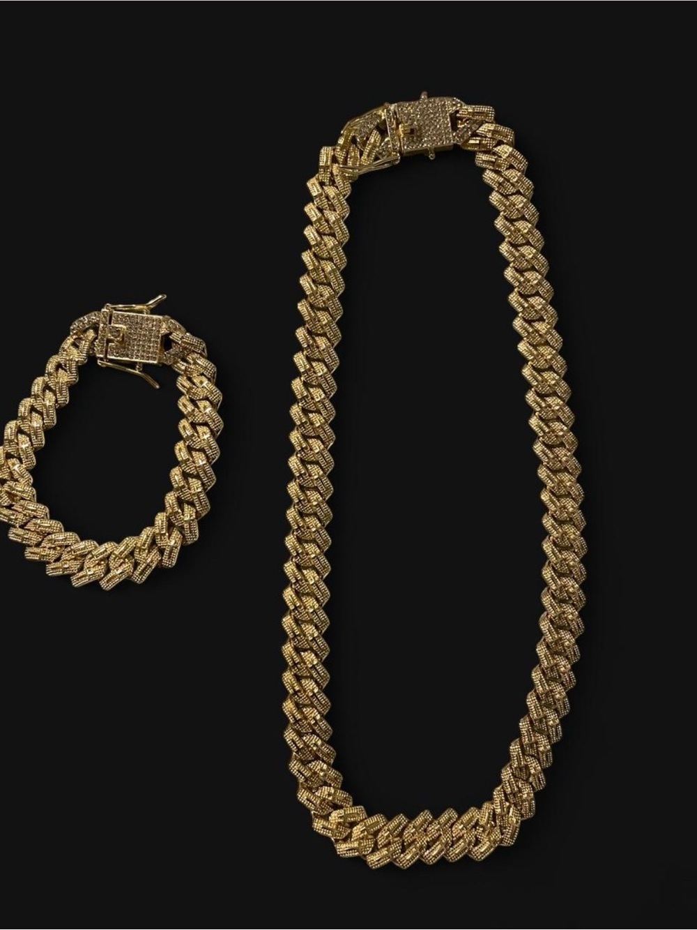 Gold-Tone Bold Cuban Link Necklace with Matching Bracelet